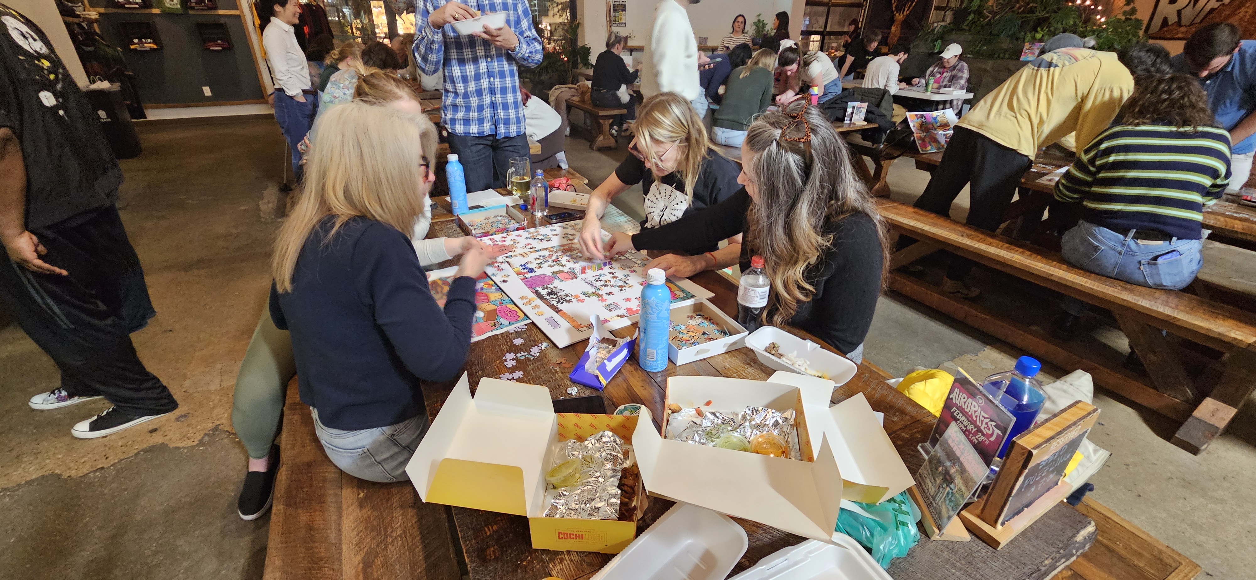 Eating food and puzzling